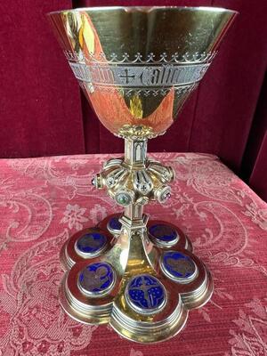 Chalice By: Bourdon Gent. style Gothic - Style en Full - Silver / Gilt /  Silver Marks Present / Stones, Gent - Belgium  19 th century ( Anno 1870 )