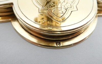 Chalice By: Jean-Baptiste Van Damme ( 1863 - 1917 ) style Gothic - Style en Full - Silver / Silver Marks Present / Stones, Bruges - Belgium  19 th century