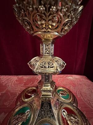 Chalice By : Silversmith Camille J.W. Esser Weert - Netherlands style Gothic - Style en Full - Silver 833/1000 / Silver Marks Present / Polished & Varnished / Stones, Weert - Netherlands 1908