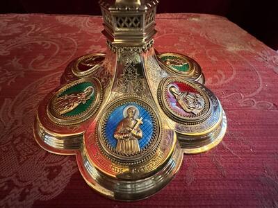 Chalice By : Silversmith Camille J.W. Esser Weert - Netherlands style Gothic - Style en Full - Silver 833/1000 / Silver Marks Present / Polished & Varnished / Stones, Weert - Netherlands 1908