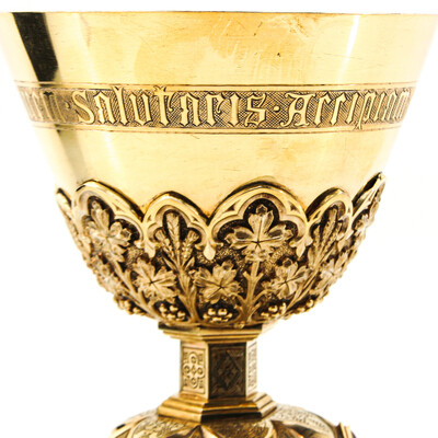 Chalice Complete With Paten Spoon And Original Case style Gothic - Style en Full - Silver / Stones / Enamel, Belgium  19 th century