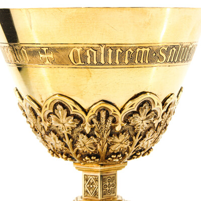 Chalice Complete With Paten Spoon And Original Case style Gothic - Style en Full - Silver / Stones / Enamel, Belgium  19 th century