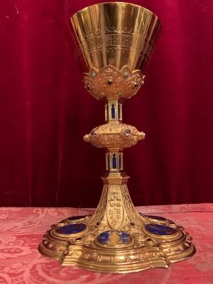 Chalice Signed : Bourdon.  style Gothic - style en full silver / Precious Stones / Enamel , Belgium 19th century