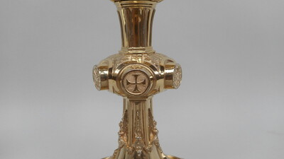 Chalice With Original Case Paten & Spoon  style Gothic - style en Full - Silver, Belgium 19th century