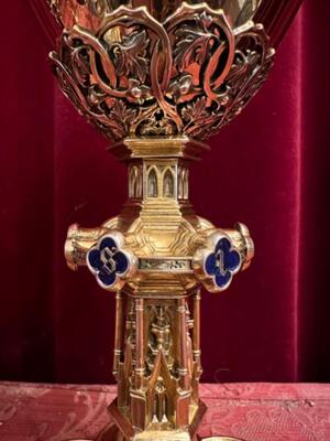 Chalice With Original Paten style Gothic - Style en Full - Silver / Enamel / Polished & Varnished !, Belgium  19 th century ( Anno 1865 )