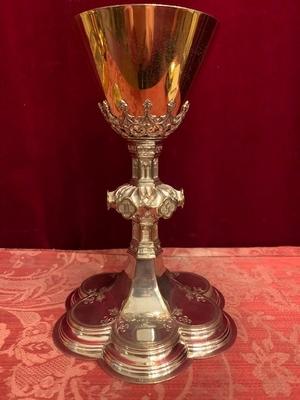 Chalice With Original Paten style Gothic - style en Cuppa & Paten Silver / Brass Plated, Dutch 19th century ( 1880 )