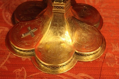 Chalice With Original Paten And Spoon All Silver style Gothic - style en full silver, Dutch 19th century ( anno 1875 )