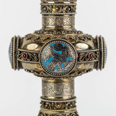 Chalice With Original Paten & Spoon. style Gothic - Style en Full - Silver / Enamel / Silver Marks Present, Germany 19 th century