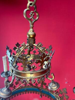 Chandelier style Gothic - Style en Brass / Bronze / Glass, Belgium  19 th century ( Anno 1865 )