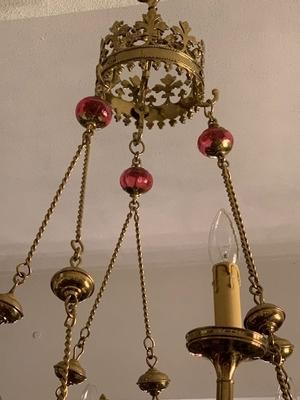 Chandelier style Gothic - style en Brass / Bronze / Gilt / Glass, Belgium 19th century ( anno 1890 )