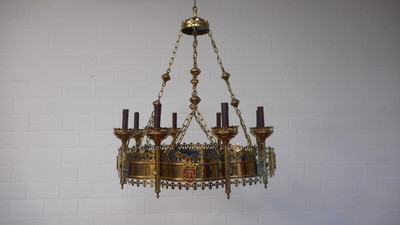 Chandelier Expected ! style Gothic - style en Brass / Bronze , Belgium  19 th century