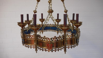 Chandelier Expected ! style Gothic - style en Brass / Bronze , Belgium  19 th century