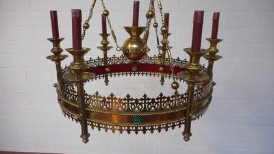 Chandelier Expected !! style Gothic - style en Brass / Bronze / Stones, Belgium  19 th century