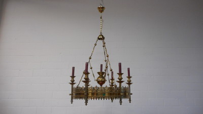 Chandelier Expected !! style Gothic - style en Brass / Bronze / Stones, Belgium  19 th century