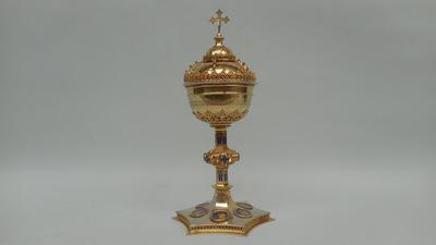 Ciborium  style Gothic - Style en Full Silver Cuppa / Brass Gilt / Enamel, Belgium 19 th century