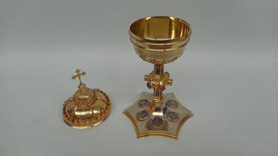 Ciborium  style Gothic - Style en Full Silver Cuppa / Brass Gilt / Enamel, Belgium 19 th century