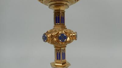 Ciborium  style Gothic - Style en Full Silver Cuppa / Brass Gilt / Enamel, Belgium 19 th century