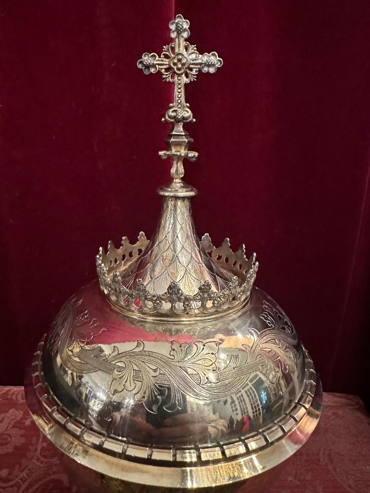 1 Gothic - Style Ciborium With Original Case. By : La Croix D'Or Bruges Silversmith