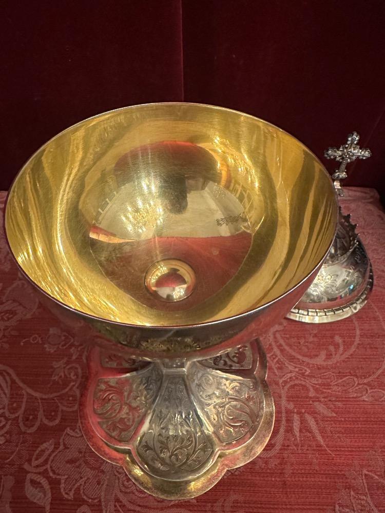 1 Gothic - Style Ciborium With Original Case. By : La Croix D'Or Bruges Silversmith