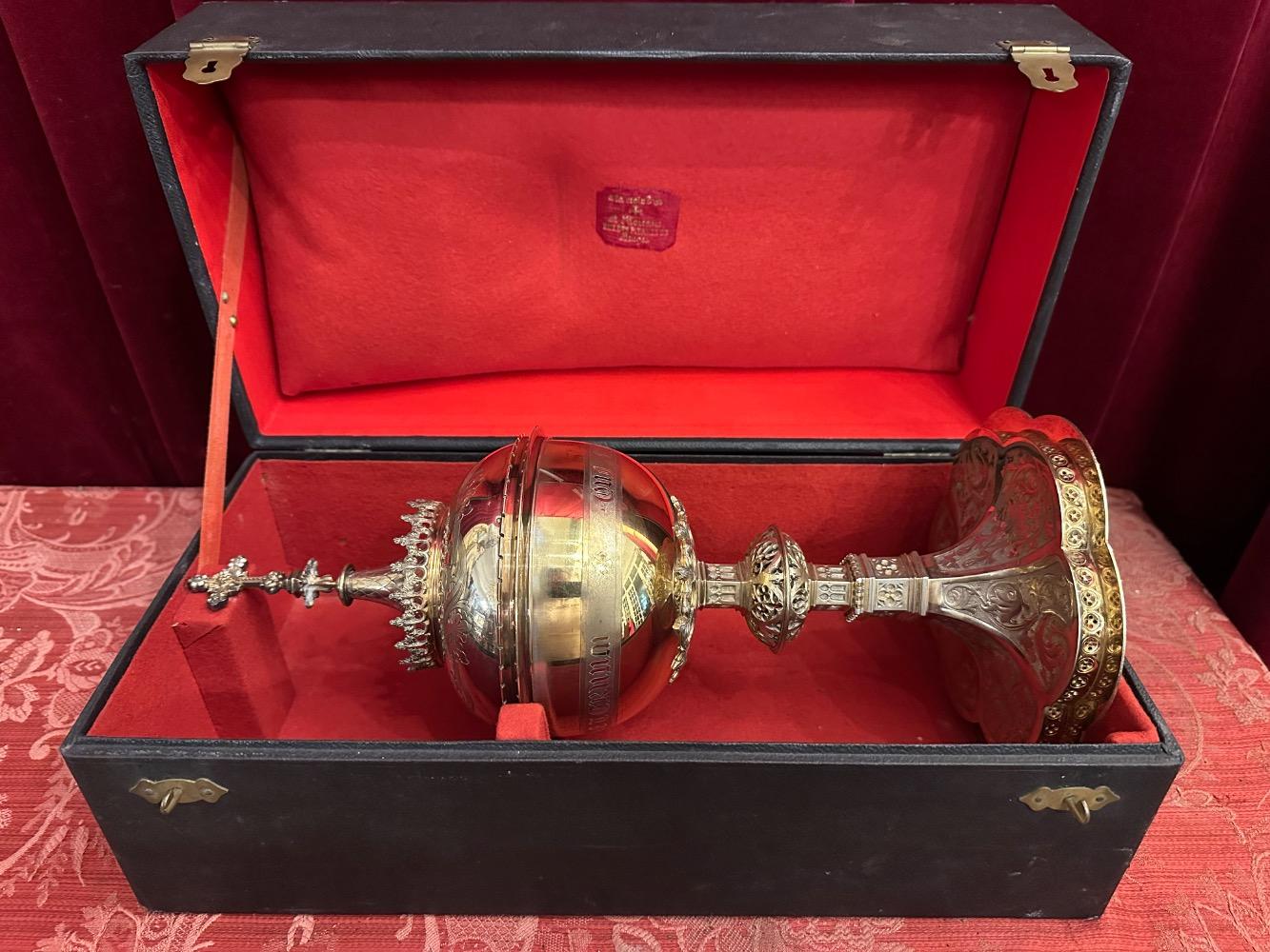 1 Gothic - Style Ciborium With Original Case. By : La Croix D'Or Bruges Silversmith