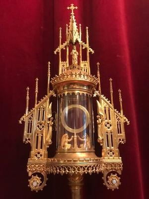 Cilinder Monstrance.  style Gothic - style en Brass / Bronze / Gilt, Antwerp - Belgium 19th century ( anno 1875 )