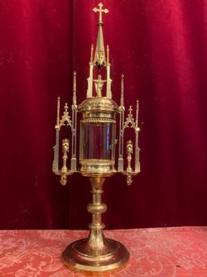 Cillinder Monstrance style Gothic - style en Brass / Bronze / Gilt, BELGIUM 19 th century ( Anno 1890 )