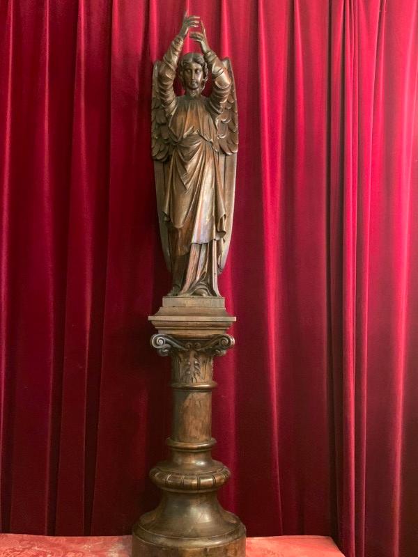 1 Gothic - style Combination Angel & Stand / Fully Hand-Carved Wood Height Angel: 105 Cm. Height Stand : 85 Cm