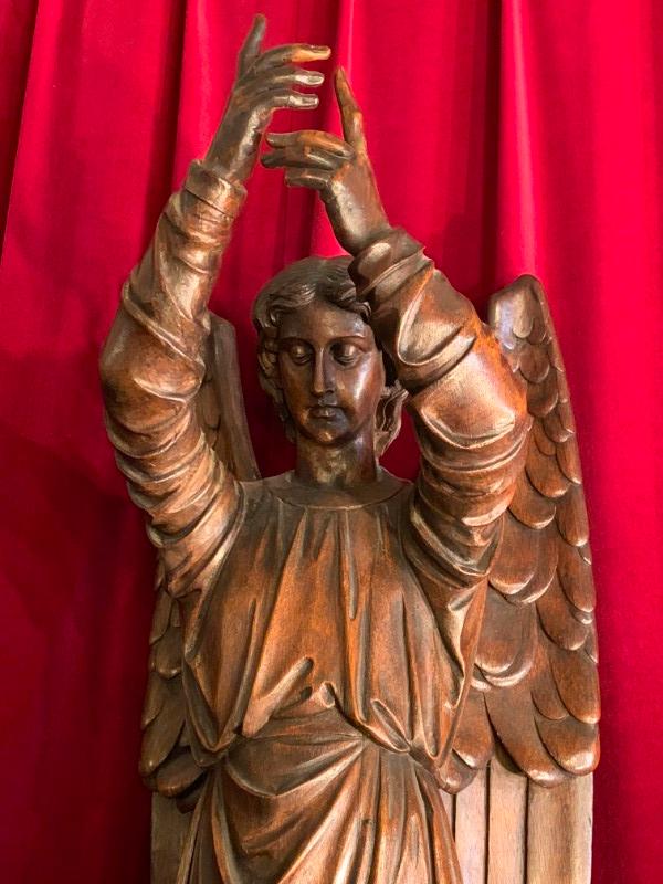 1 Gothic - style Combination Angel & Stand / Fully Hand-Carved Wood Height Angel: 105 Cm. Height Stand : 85 Cm