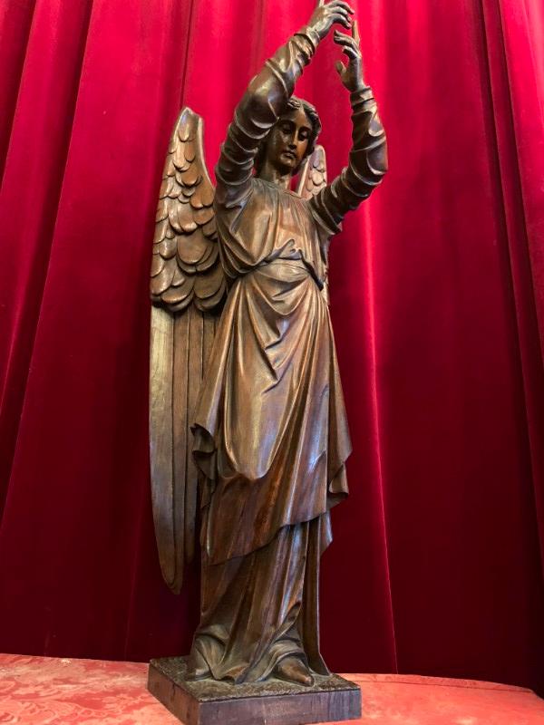 1 Gothic - style Combination Angel & Stand / Fully Hand-Carved Wood Height Angel: 105 Cm. Height Stand : 85 Cm