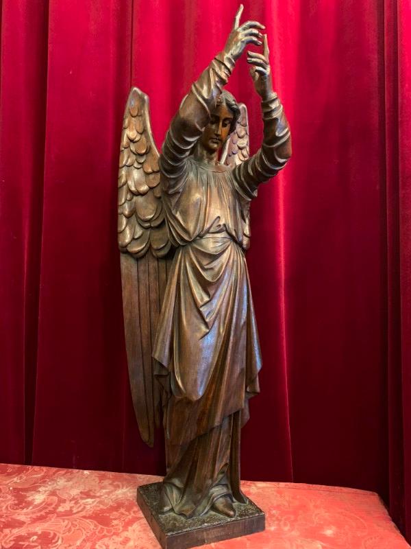 1 Gothic - style Combination Angel & Stand / Fully Hand-Carved Wood Height Angel: 105 Cm. Height Stand : 85 Cm