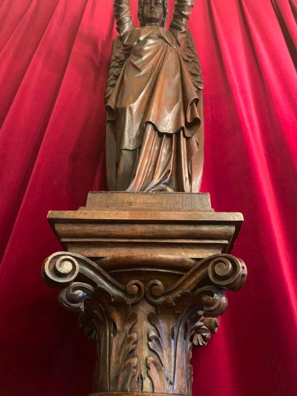 1 Gothic - style Combination Angel & Stand / Fully Hand-Carved Wood Height Angel: 105 Cm. Height Stand : 85 Cm