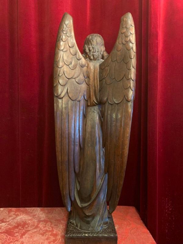 1 Gothic - style Combination Angel & Stand / Fully Hand-Carved Wood Height Angel: 105 Cm. Height Stand : 85 Cm
