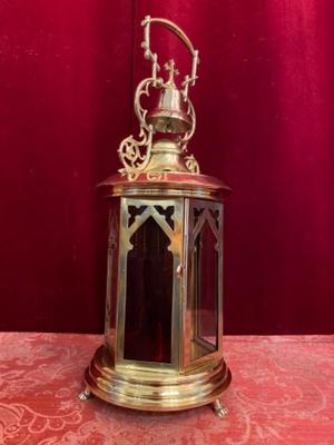 Communion Lantern style Gothic - style en Brass / Polished / New Varnished / Glass, Belgium 19 th century ( Anno 1875 )