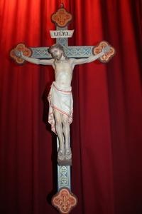 Corpus With Cross style Gothic - style en Plaster / Wood / Polychrome, France 19th century