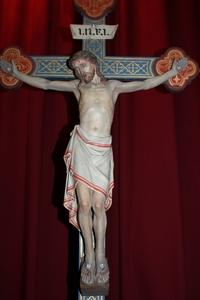 Corpus With Cross style Gothic - style en Plaster / Wood / Polychrome, France 19th century