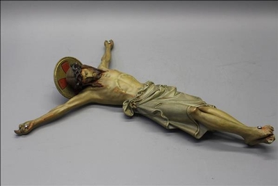 Corpus With Cross Signed : Lelan J.  Expected  ! style Gothic - style en plaster polychrome / Wooden Cross, Kortrijk Belgium 19th century