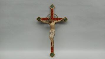 Cross With Corpus Christi  style Gothic - Style en Plaster Corpus Wooden Cross, Belgium 19 th century