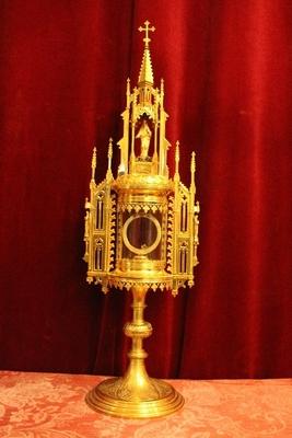 Cylinder Monstrance style Gothic - style en Brass / Bronze / Gilt, Belgium 19th century ( anno 1875 )