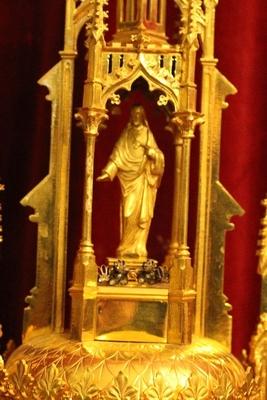 Cylinder Monstrance style Gothic - style en Brass / Bronze / Gilt, Belgium 19th century ( anno 1875 )