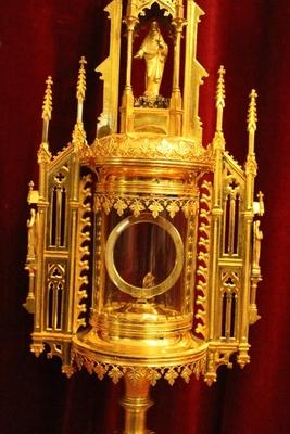 Cylinder Monstrance style Gothic - style en Brass / Bronze / Gilt, Belgium 19th century ( anno 1875 )