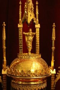 Cylinder Monstrance style Gothic - style en Brass / Bronze / Gilt, Belgium 19th century