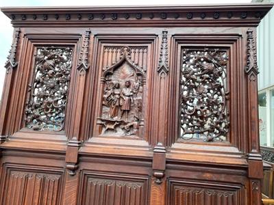 Exceptional Bench style Gothic - Style en Oak wood, Belgium 19 th century