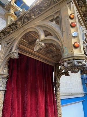 Exceptional  Bronze  Baldachin  Throne  403 Cm /  13.2 Ft style Gothic - style en Bronze  / Oak, France  ( anno 1865 )