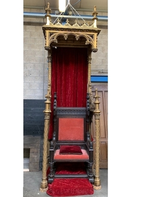 Exceptional  Bronze  Baldachin  Throne  403 Cm /  13.2 Ft style Gothic - style en Bronze / Oak, France  ( anno 1865 )