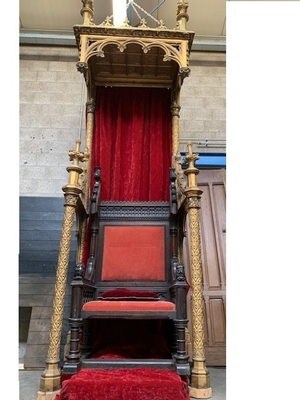 Exceptional  Bronze  Baldachin  Throne  403 Cm /  13.2 Ft style Gothic - style en Bronze / Oak, France  ( anno 1865 )