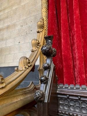 Exceptional  Bronze  Baldachin  Throne  403 Cm /  13.2 Ft style Gothic - style en Bronze / Oak, France  ( anno 1865 )