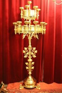 Exceptional Candelabre style Gothic - style en Brass / Bronze / Polished and Varnished, Flemish 19th century