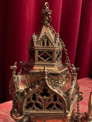 Exceptional Censer style Gothic - style en Brass / Bronze, Belgium 19th century ( anno 1875 )