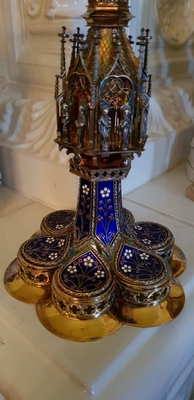 Exceptional Chalice Weight : 850 Gr. Higher Price Range ! Sold style Gothic - style en full silver / enamelled / 925 / FULL SILVER IMAGES OF ALL 12 APOSTLES ON NODUS, France 19th century