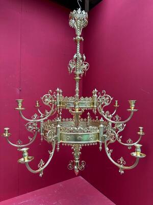 Exceptional Chandelier style Gothic - Style en Brass / Bronze / Polished and Varnished, Belgium  19 th century ( Anno 1875 )